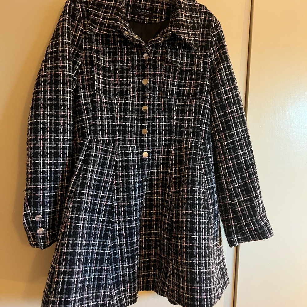 Black and Pink Tweed Swing Coat